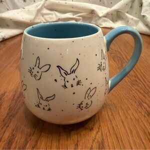 Meritage Bunny Rabbit Mug, Cream & Baby blue Speckled Coffee Tea Easter 2 tone.